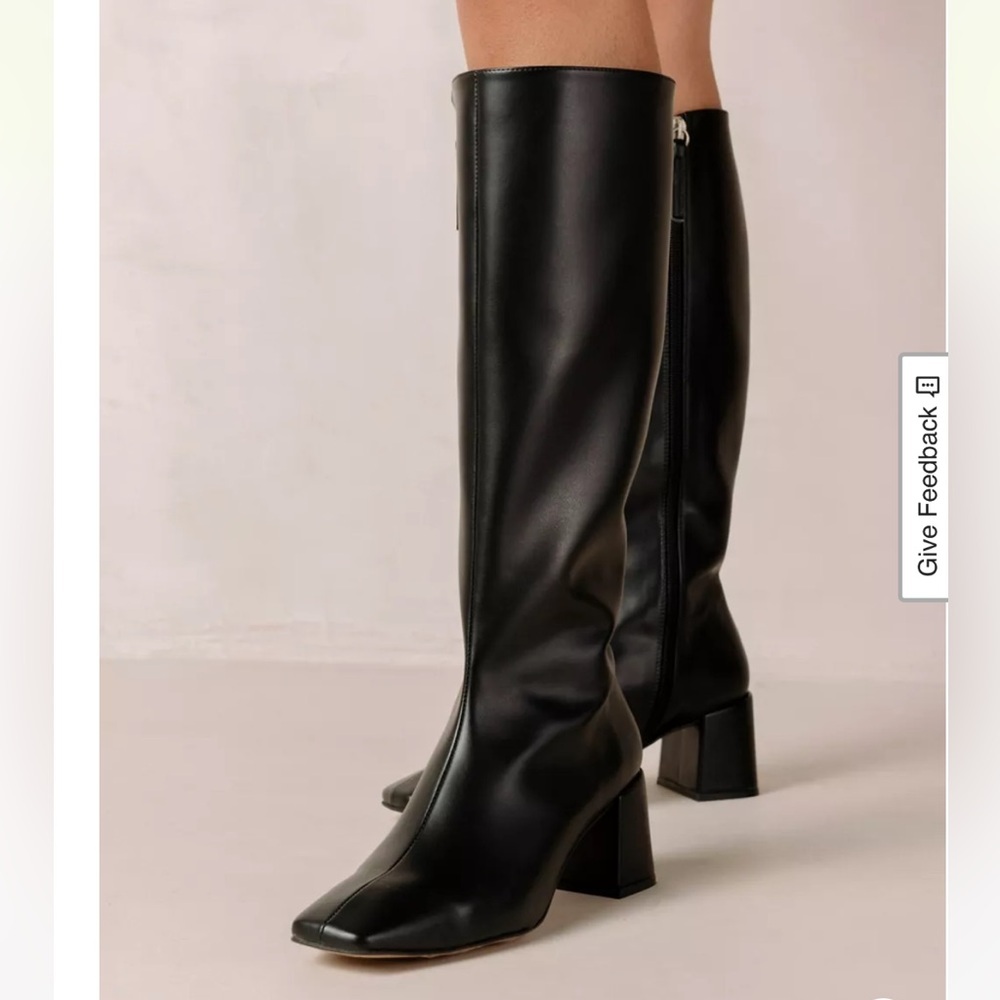 NWT SVEGAN Black Chalk Vegan Leather Heeled Knee High Boots SZ 5.5 - Picture 3 of 14